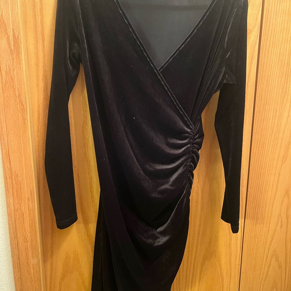 Black Velvet Long-Sleeve Wrap Dress